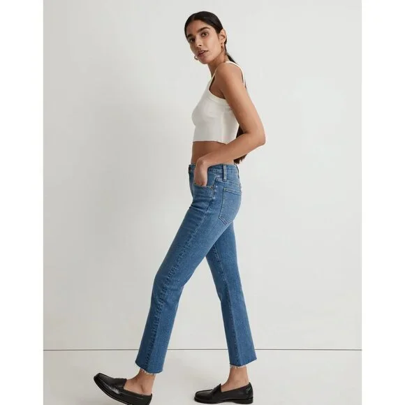 Madewell Taller Kick Out Crop Jeans Cherryville Wash Raw-Hem Womens 23TL [NJ434] - Picture 12 of 16